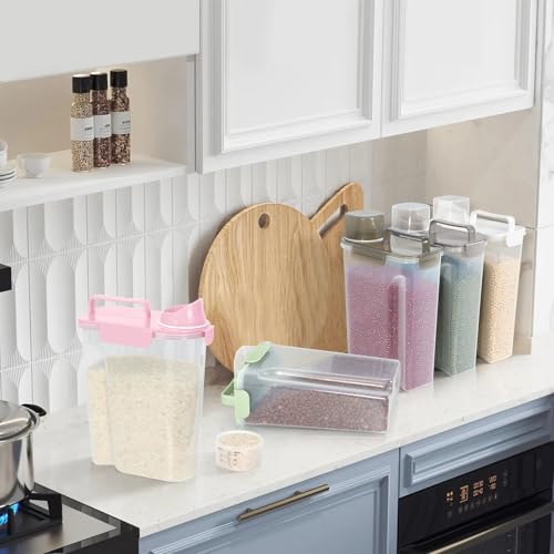 5-7LBS/6Qt Dog Cat Storage Container Portable with Upgraded Large Spout and Cup, Plastic Pet Food Dispenser for Small Animal Kibble, Bird Seed, Oatmeal, Rice, Flour, Brown Sugart-2 pack Smoky Pink (Light Pink×2 / 5L-2pack)