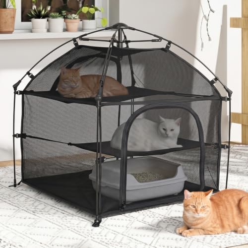 Catio Outdoor Cat Enclosure Pop up Cat Tower Tent (L Square / Large, 28.4" x 28.4" x 27"H)