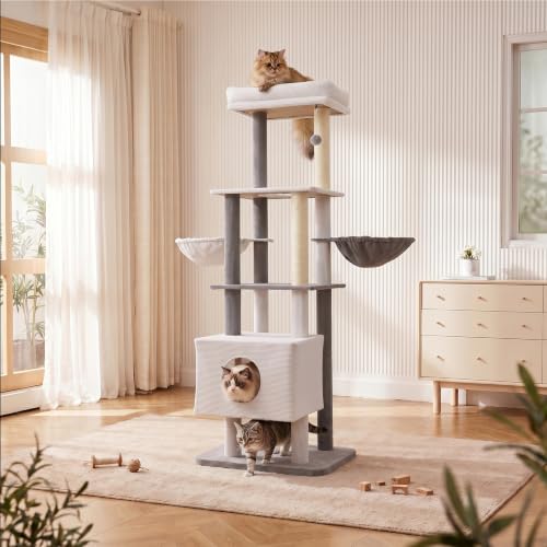 65in Large Cat Tree Heavy Duty Tower Condo & Sisal Posts for Cats (Corduroy Grey / 65 in)