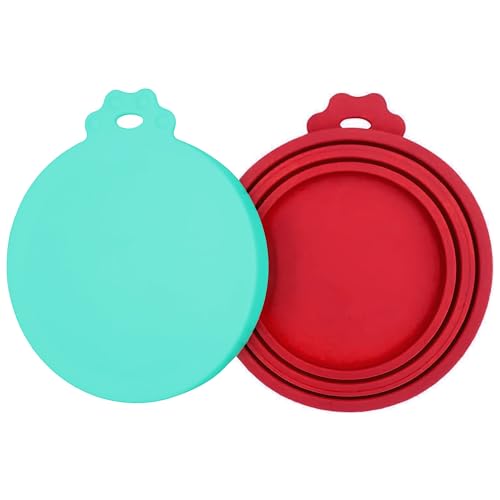 2 Pack Pet Food Can Covers (Teal/Red)