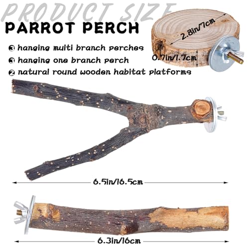 8 Pieces Bird Perch Natural Wooden Parrot Perch Stand Fork Toys Hanging Multi (A-color / Mix)