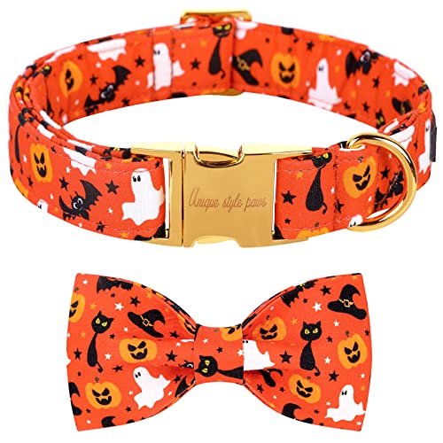 Halloween Dog Collar with Bow Tie Cotton Adjustable Puppy Collar for Small Medium Large Dogs (Small / A-AHalloween)