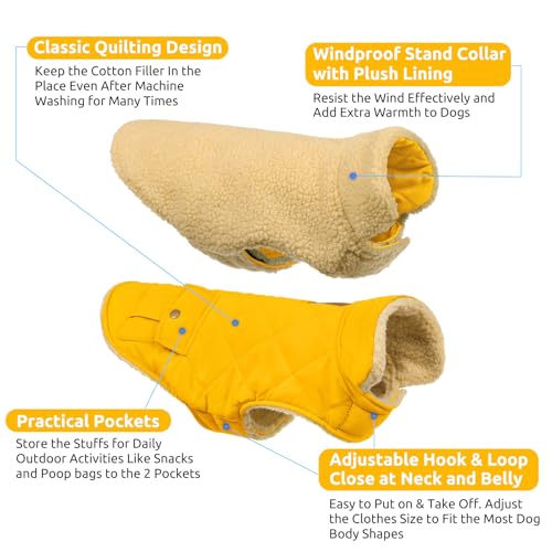 Waterproof Dog Winter Jacket Warm Puffer Coat Cold Weather Vest (Small / Yellow)