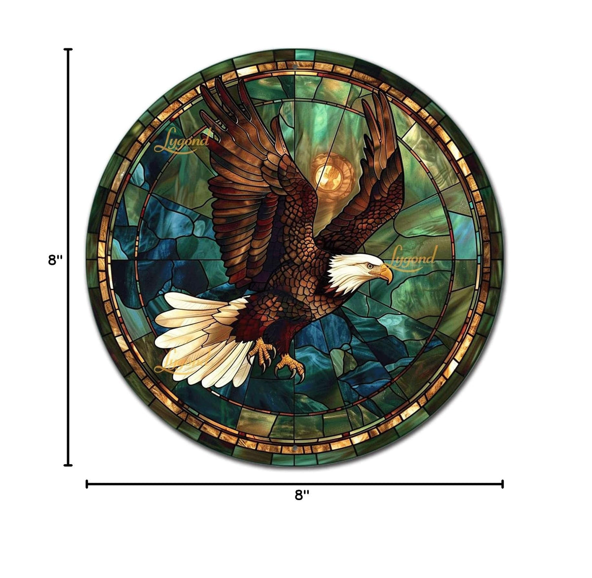 Metal Sign Tin Sign Circular Stained Glass American Bald Eagle Bathroom Signs for Home for Yard 8×8 Inches (8×8 Inches / American Bald Eagle-2)
