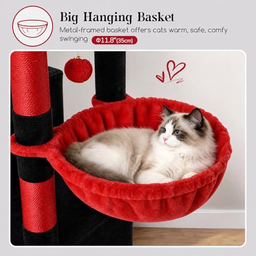 52in Gothic Cat Tree for Indoor Cats (Black Red / L)