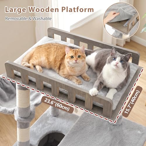 Cat Tree Sturdy Cat Tower with 2 Spacious Cat Condos GCT029W (60 inches / Light Gray)