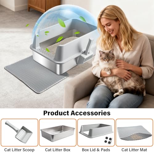 Stainless Steel Litter Box (Large to XL:23"×14.6"×10")
