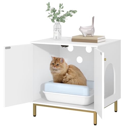 Cat Litter Box Enclosure (23.6"L x 19.7"W x 24"H / White and Gold)
