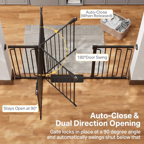 36.6 64 in Extra Wide Baby Gate for Stairs (Black / 36.6-64"W x 30.5"H)