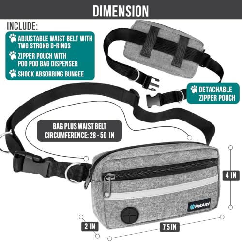 Hands Free Dog Leash Waist Belt Bag Fanny Pack (Heather Grey / 1 Leash)