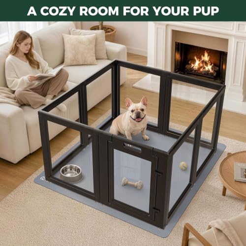 AuraSpace Acrylic Indoor Dog Playpen with Floor Mat (Black / 30"H)