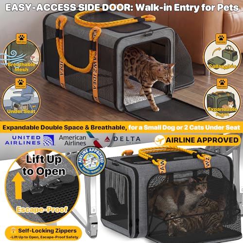 Expandable Pet Carrier for Small Cats & Dogs (18.0"L x 11.0"W x 11.0"H / Mid-Hemp Gray)