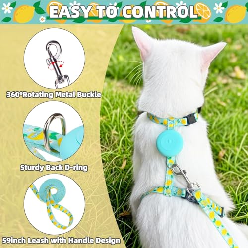 Adjustable Cat Harness and Leash Set Escape Proof Kitten Strap Collar for Walking Travel (Medium / Light Blue(Lemon))