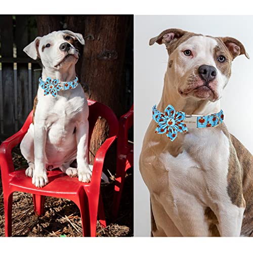 Thanksgiving Dog Collar with Flower Tie Autumn Turkey Theme Puppy Collar for Small Medium Large Dogs (Extra Small / Z-Turkey)