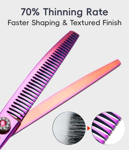 Professional Dog Grooming Scissors Pet Curved Chunker Shears 7.0'' Extremely Sharp Blades 440C Steel Thinning Scissors Durable Smooth Motion & Fine Cut for Dogs and Cats (Black Chunker)
