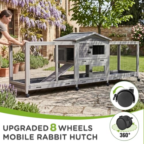 Extra Large 2 Story Rabbit Hutch Indoor Wooden Bunny cage Outdoor (Slate Grey)