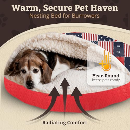 Cozy Cave Dog Bed (25.0"L x 25.0"W x 8.0"Th / Starpatch Red Diamond)