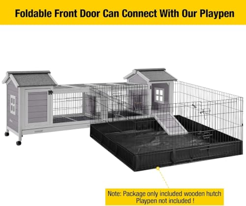 Rabbit Hutch with Run (Grey / 80.12" x 22.82" x 28.64")