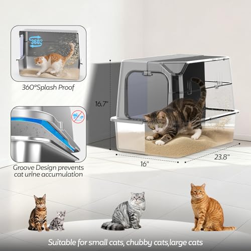 XL Stainless Steel Litter Box with Lid (14 - Light Gray (Pack of 1))