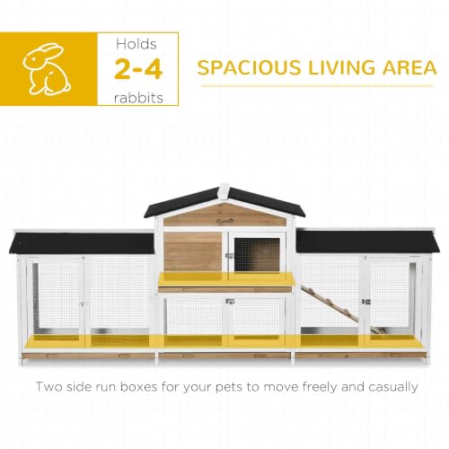90.5" Wooden Rabbit Hutch Bunny Cage Pet Playpen House Enclosure with Double Side Run Boxes (White)