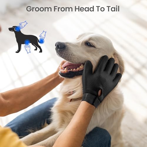 Pet Hair Removal Glove with 255 Silicone Tips for Dogs & Cats (Black)