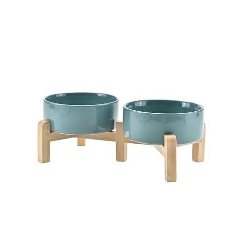 Elevated Dog Bowls Ceramic (5.1 in - 1.7 cups / Dark Green)
