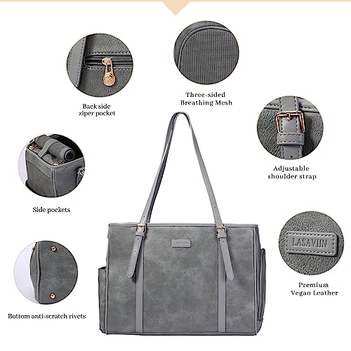 Fashion Dog Purse Pet Carrier Leather Bag for Small Dogs Cats Puppy (Grey)