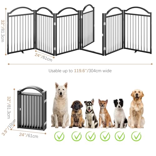 Metal No Assembly Freestanding Dog Gate with Door Walk Through (Black C / 6 panels 144"W*32"H HYG)