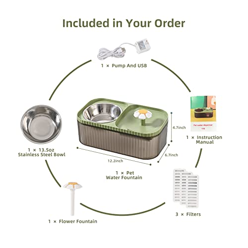 Cat Water Fountain and Food Bowl (1 Count Black & Green 3L Standard)