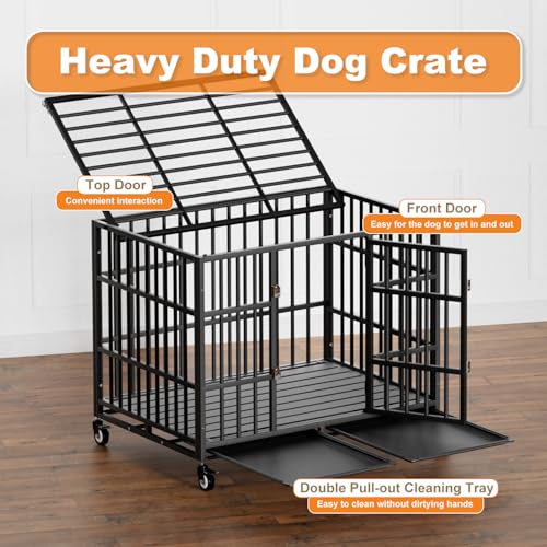 42 Inch Heavy Duty Dog Crate with Wheels (42.1"L x 29.5"W x 29.9"H)