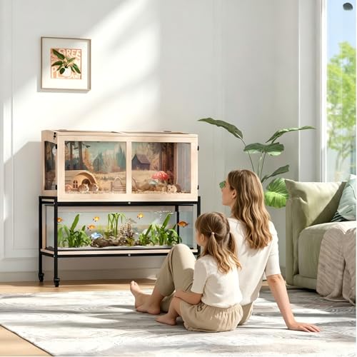 Wooden Hamster Cage with Storage Shelf＆Lockable Wheels 39"X18"X40" (39"L x 18"W x 40"H)