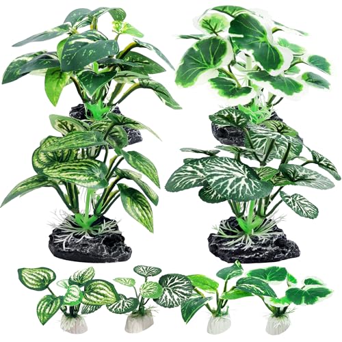 8PCS Betta Fish Tank Decorations Aquarium Decorations Artificial Plastic Plants Ornament for Hiding Fish Reptil (D-8pcs Set/Green)