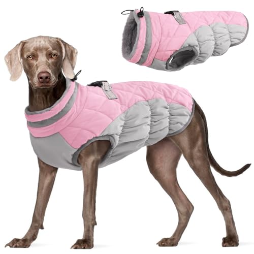 Dog Cold Weather Coats Reflective Dog Warm Jacket with Harness (Pink / XXXL(chest:43in))