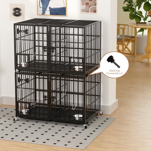 48 inch Stackable Heavy Duty Metal Dog Crate for 4 Dogs (48"inch for 4 Dogs / Black)
