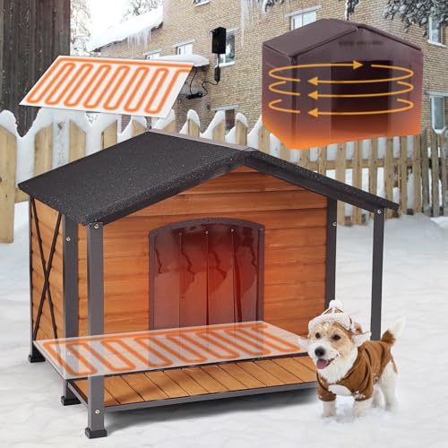 Large Heated Dog House Outdoor with Insulated Liner for Winter (L-HP)