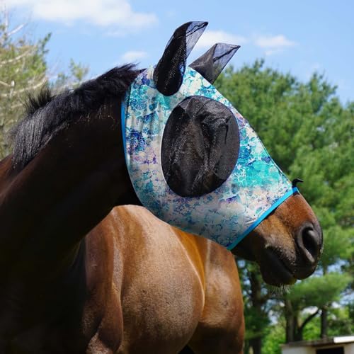 Super Comfort Stretchy Fitting Horse Fly Mask with UV Protection Soft on Skin with Breathability Pastel Mix Full Size (Full (Large) / Pastel Mix)
