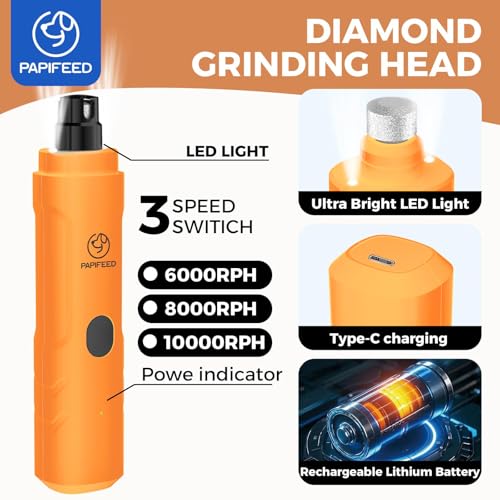 PAPIFFEED Dog Nail Clippers & Grinder with Manual Nail Clipper (Orange)