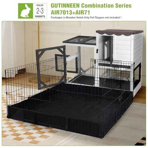 Rabbit Hutch Mobile Bunny Cage with Wheels (Black ＆ White / 39.4"L x 22.0"W x 39.6"H)