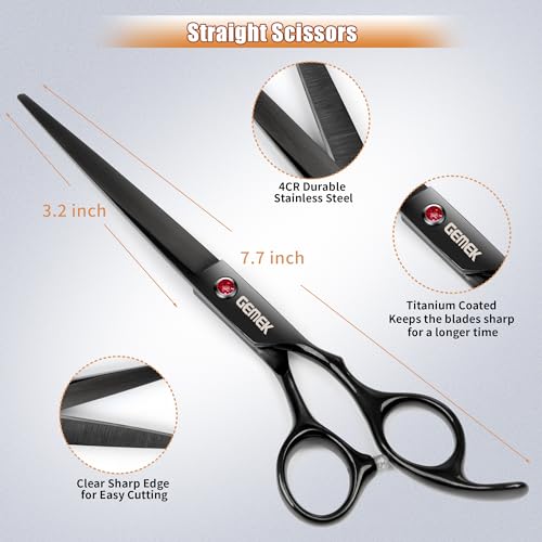 7.0in Titanium Dog Grooming Scissors Set (Black 6 in 1 7inch)