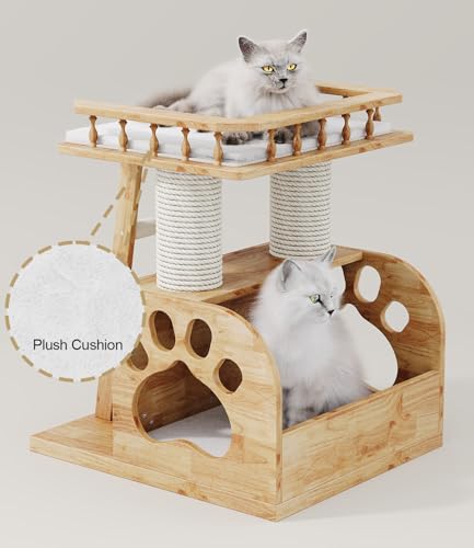 Modern Solid Wooden Cat Tree Tower (Cat Tree 25 in)