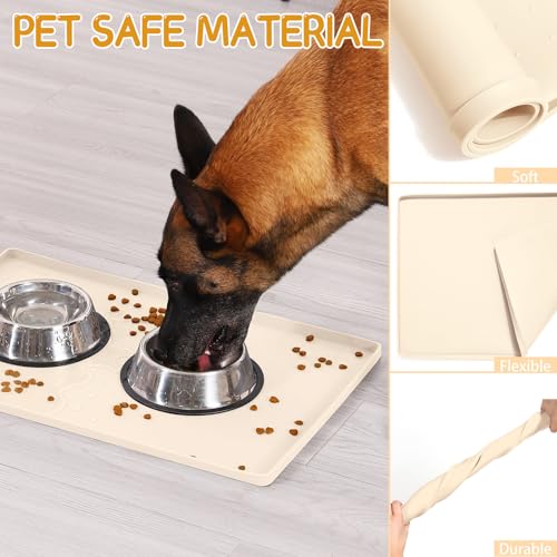 Silicone Cat & Dog Food Mat for Floors Waterproof (Beige / 24''×16'')