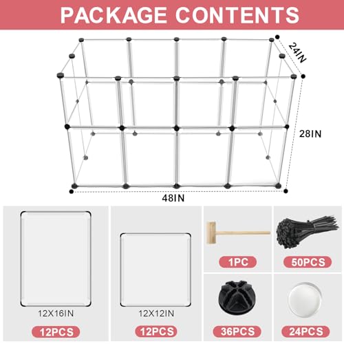 24 Panels Small Animals Playpen (24 Panels - 48"L x 24"W x 28"H / Transparent)