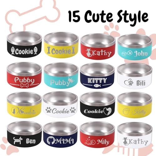 Custom Dog Bowl Personalized Dog Bowls with Name Stainless Steel Non (Blue / 42 oz (2.5x7.25in))