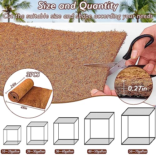 3 Rolls Reptile Carpet 24x48 Inch Coconut Fiber Mat for Tank Bedding (3 Pcs (24X48in))