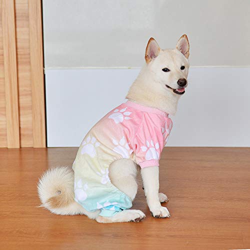 Small Dogs Outfit Soft Puppy Onesies Pjs Dog Pajamas Pet Coat Cat Apparel Comfy Doggie Jumpsuit Bodysuit for All Seasons (A05-Gradient footie / X-Large)