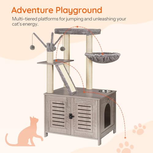 Cat Tree with Litter Box Enclosure (Greige)