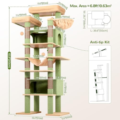 Cactus Giant Tall Heavy Duty Cat Tower for Indoor Large Cat (Green / 83 inch)