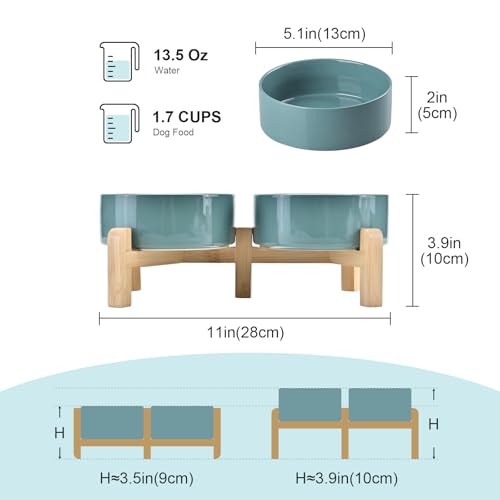 Elevated Dog Bowls Ceramic (5.1 in - 1.7 cups / Dark Green)