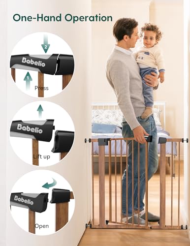 26 40 in Pressure Mounted Baby Gate for Stairs (Brown Wood Pattern / 30"High 26"-40" Wide)