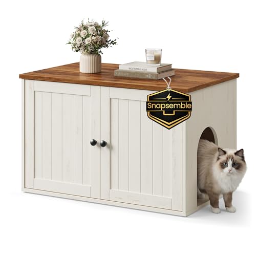 Toolless Assembly Litter Box Enclosure (Rustic White + Honey Brown / L (31.5"L x 19.7"W x 19.7"H))